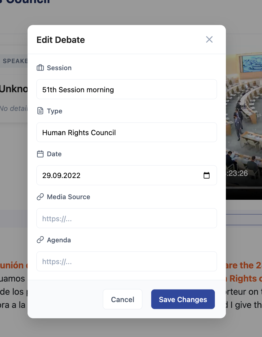 Edit debate metadata