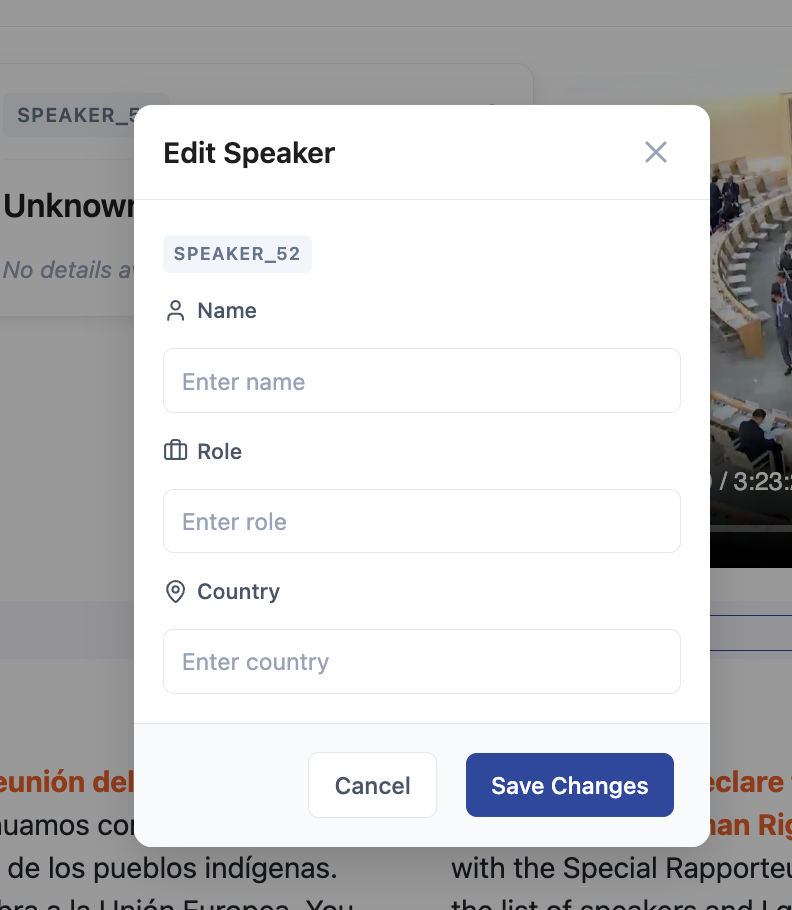 Edit speaker metadata
